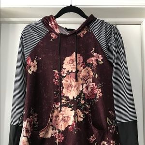 Boutique Small Striped Floral Hoodie NWOT